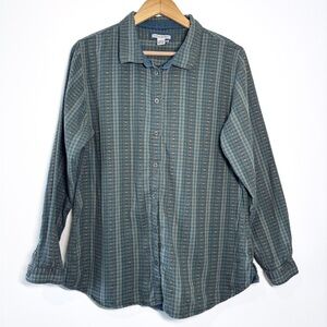 Carbon2Cobalt Green Plaid Woven Cotton Long Sleeve Button Up Shirt Size XL